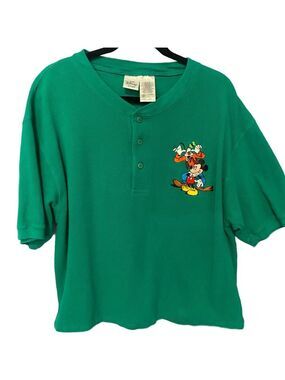 Disney Store Bright Green Thermal Henley Tee Soft Cozy Casual Layering